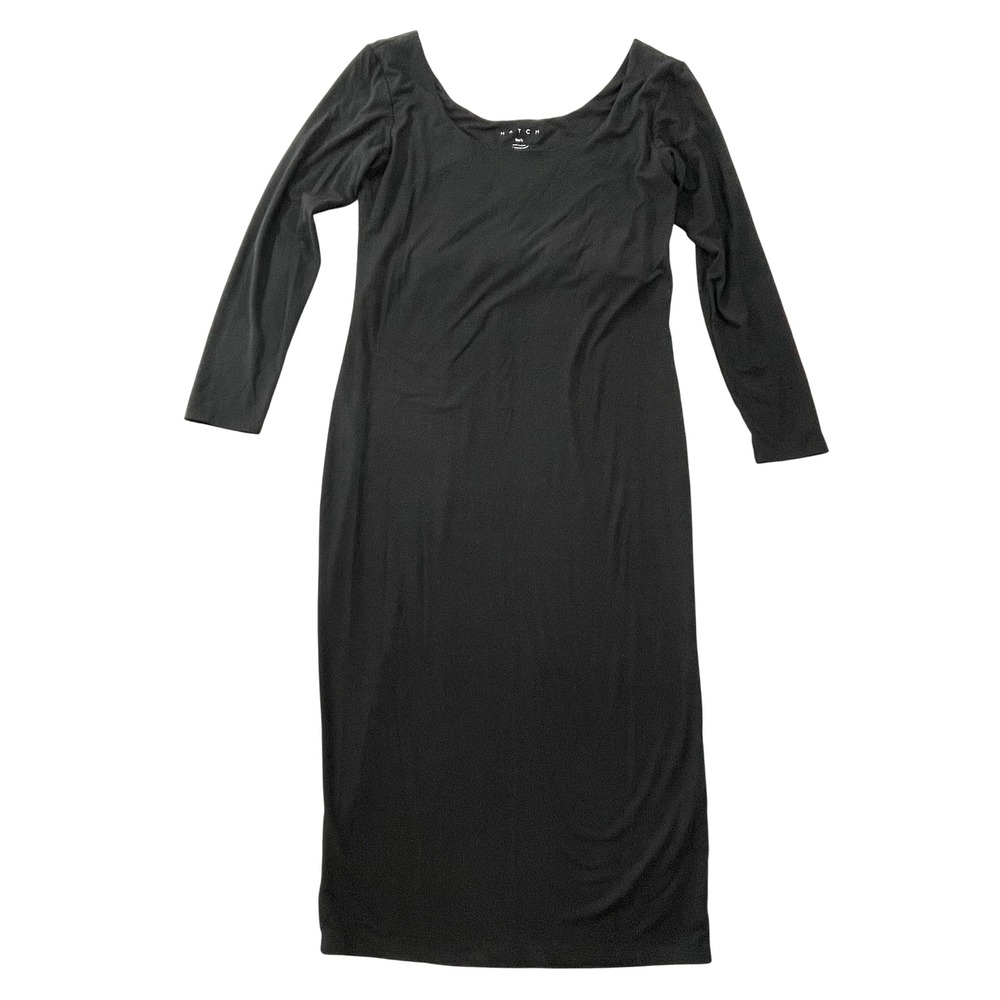 HATCH Black Bamboo Viscose Long Sleeve Scoop Neck Maternity Midi Dress Large
